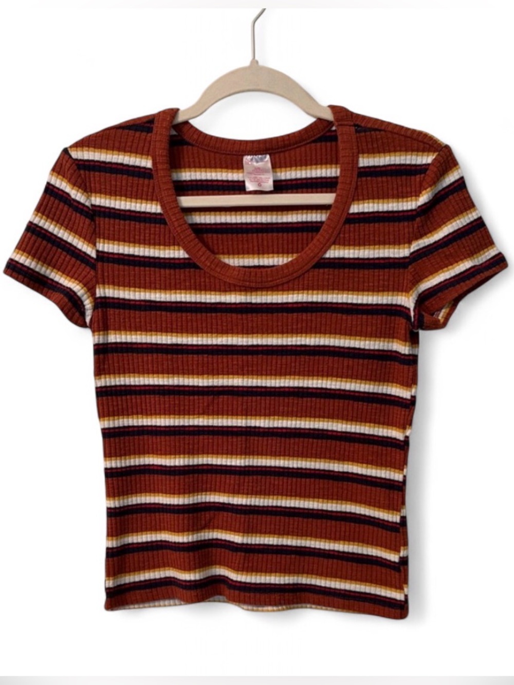 No Boundaries Ribbed Scoop Neck Striped Tee